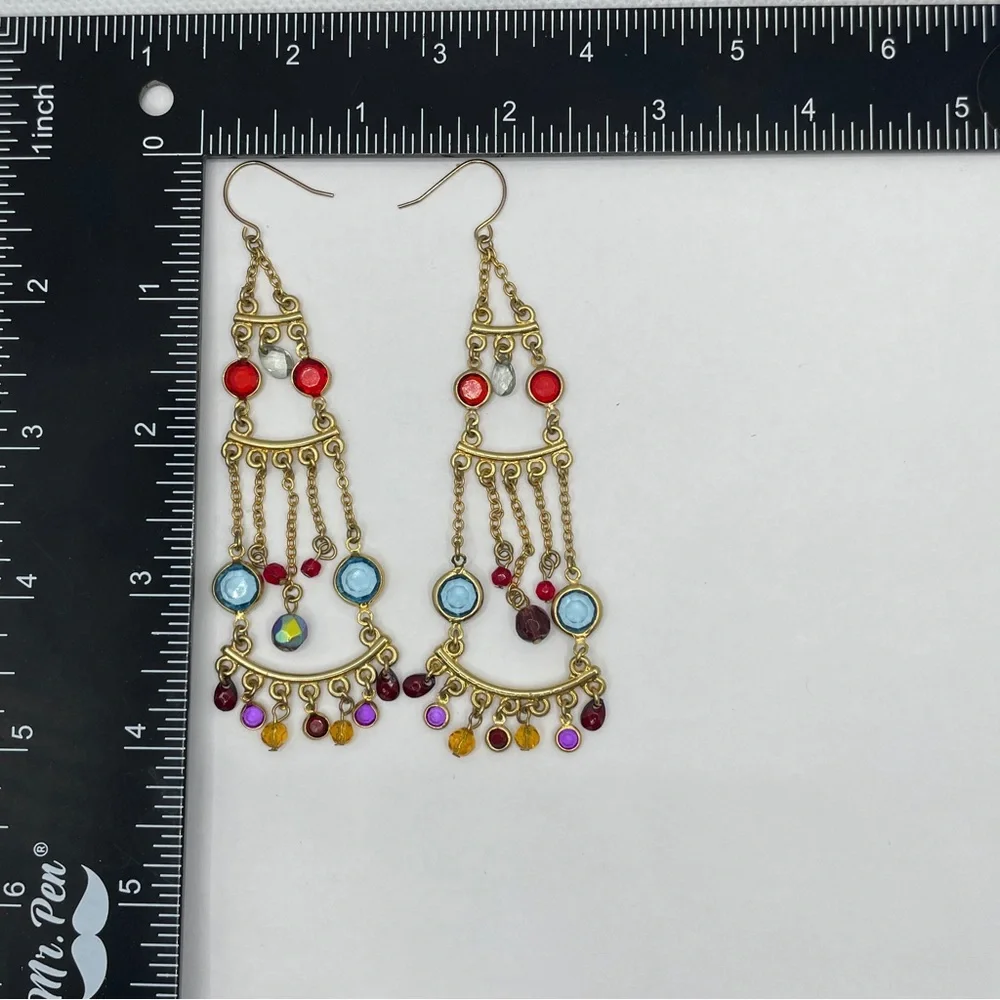 Boho Glam Gold Tone Chandelier‎ w/ Jewel Toned Glass Gems